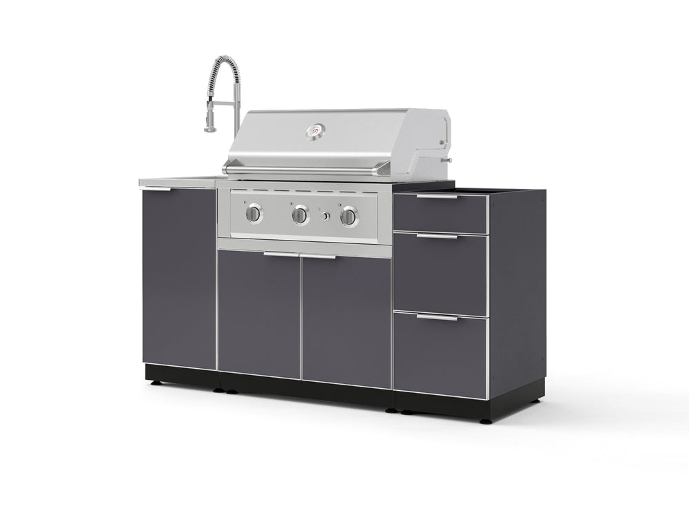 NewAge Outdoor Kitchens Outdoor Grill Island Aluminum 5-Piece Cabinet Set with Sink, 3 Drawer, Grill Cabinet, Performance Grill and Stainless Steel Countertop - (Natural Gas) | Garage Giant