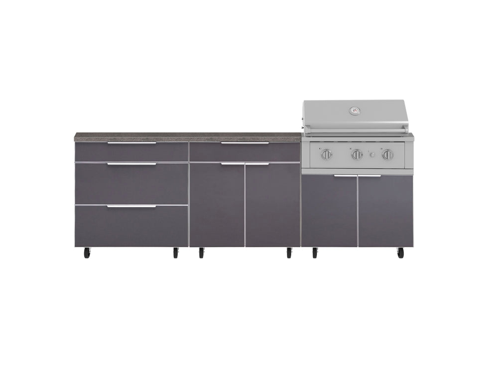 NewAge Outdoor Kitchens Aluminum 5-Piece Cabinet Set With Casters and 3 Drawer, Bar, Grill Cabinet, Performance Grill, Countertop-72603-Garage Giant