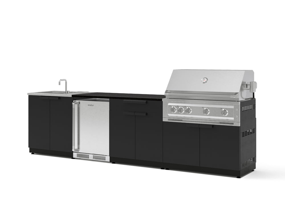 NewAge Outdoor Kitchens Stainless Steel 6-Piece Cabinet Set with Sink, Bar, Grill Cabinet, Platinum Grill, Countertop and Stainless Steel Door Fridge-73745-Garage Giant