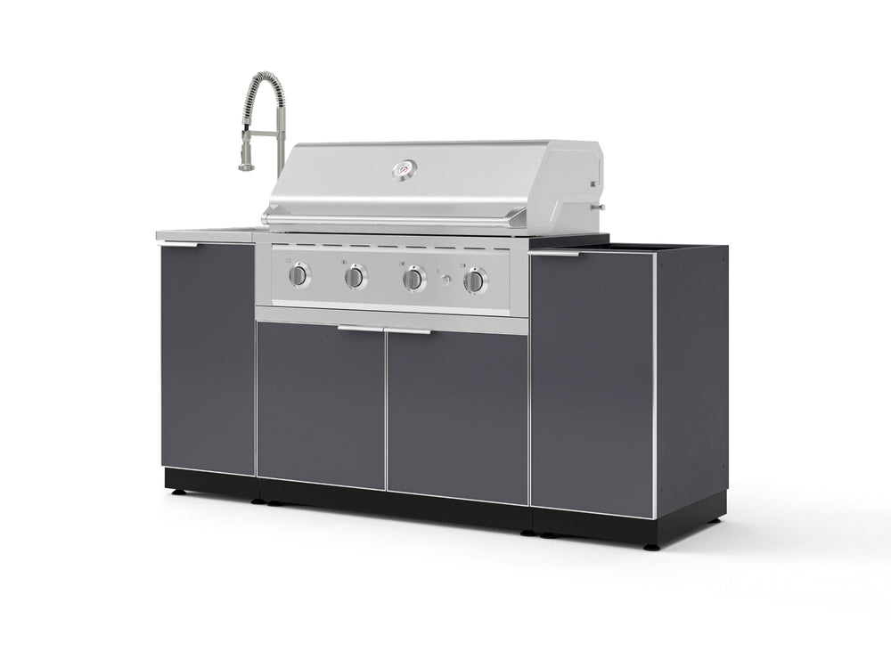 NewAge Outdoor Kitchens Outdoor Grill Island Aluminum 5-Piece Cabinet Set with Sink, 1 Door, Grill Cabinet, Performance Grill and Stainless Steel Countertop - (Liquid Propane) | Garage Giant