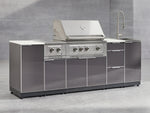NewAge Outdoor Kitchens Outdoor Grill Island Aluminum 5-Piece Cabinet Set with Sink, 3 Drawer, Grill Cabinet, Platinum Grill and Stainless Steel Countertop - (Natural Gas) 
