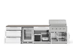 NewAge Outdoor Kitchens Stainless Steel 7-Piece Cabinet Set with 3-Drawer, Bar, Grill Cabinet, Performance Grill, Countertops, and Glass Door Fridge-73699-Garage Giant 
