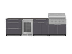 NewAge Outdoor Kitchens Aluminum 7-Piece Cabinet Set with 3-Drawer, Bar, Grill Cabinet, Performance Grill, Countertops and Fridge-71839-Garage Giant 