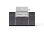 NewAge Outdoor Kitchens Outdoor Grill Island Aluminum 6-Piece Cabinet Set with 3 Drawers, Grill Cabinet, Platinum Grill and Dekton in Sirius Countertops - (Liquid Propane) 