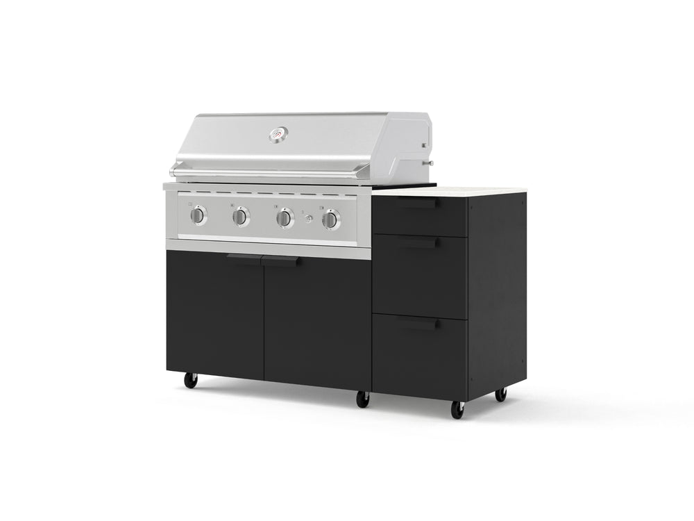 NewAge Outdoor Kitchens Outdoor Grill Island Stainless-Steel 4-Piece Cabinet Set with Casters and 3-Drawer, Grill Cabinet, Performance Grill and Dekton in Aeris Countertop - (Liquid Propane) | Garage Giant
