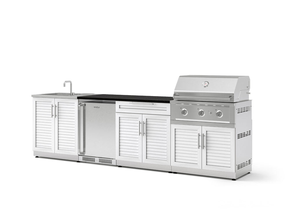 NewAge Outdoor Kitchens Stainless Steel 6-Piece Cabinet Set with Sink, Bar, Grill Cabinet, Performance Grill, Countertop and Stainless Steel Door Fridge-73761-Garage Giant