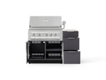 NewAge Outdoor Kitchens Outdoor Grill Island Aluminum 4-Piece Cabinet Set with 3-Drawer, Grill Cabinet, Platinum Grill and Dekton in Aeris Countertop - (Liquid Propane) 