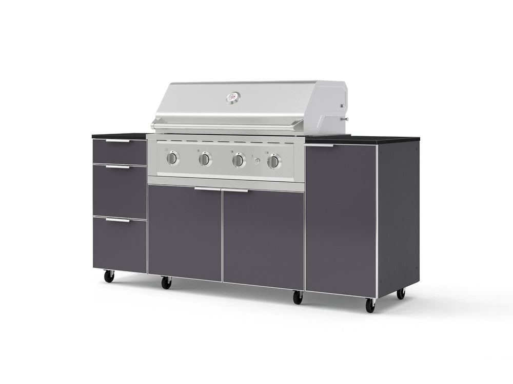 NewAge Outdoor Kitchens Outdoor Grill Island Aluminum 6-Piece Cabinet Set with Casters 1 Door, 3 Drawer, Grill Cabinet, Performance Grill and Dekton in Sirius Countertops - (Liquid Propane) | Garage Giant
