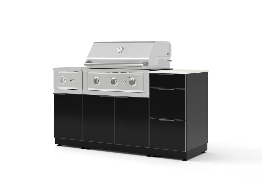 NewAge Outdoor Kitchens Outdoor Grill Island Aluminum 6-Piece Cabinet Set with 3-Drawer, Grill Cabinet, Performance Grill, Side Burner and Countertop - (Liquid Propane) | Garage Giant