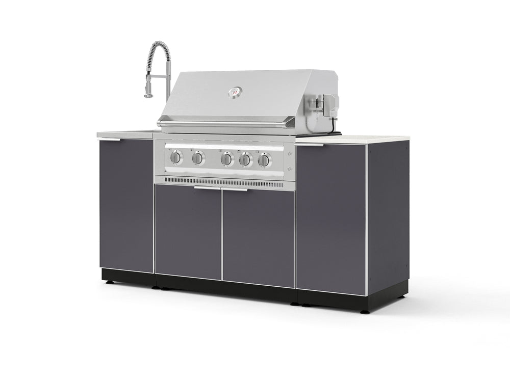 NewAge Outdoor Kitchens Outdoor Grill Island Aluminum 5-Piece Cabinet Set with Sink, 1 Door, Grill Cabinet, Platinum Grill and Stainless Steel Countertop - (Liquid Propane) | Garage Giant