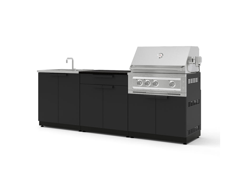 NewAge Outdoor Kitchens Stainless-Steel 5-Piece Cabinet Set with Bar, Sink, Grill Cabinet, Platinum Grill, and Countertop-73390-Garage Giant