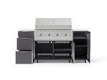NewAge Outdoor Kitchens Outdoor Grill Island Aluminum 6-Piece Cabinet Set with Casters 1 Door, 3 Drawer, Grill Cabinet, Performance Grill and Dekton in Aeris Countertops - (Liquid Propane) 