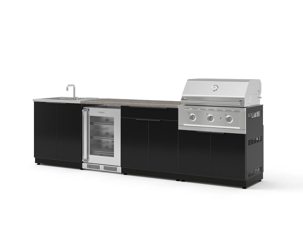NewAge Outdoor Kitchens Aluminum 6-Piece Cabinet Set with Sink, Bar, Grill Cabinet, Performance Grill, Countertop and Glass Door Fridge-73794-Garage Giant