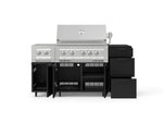 NewAge Outdoor Kitchens Outdoor Grill Island Stainless-Steel 6-Piece Cabinet Set with Casters and 3-Drawer, Grill Cabinet, Platinum Grill, Dual Side Burner and Dekton in Sirius Countertop - (Liquid Propane) 