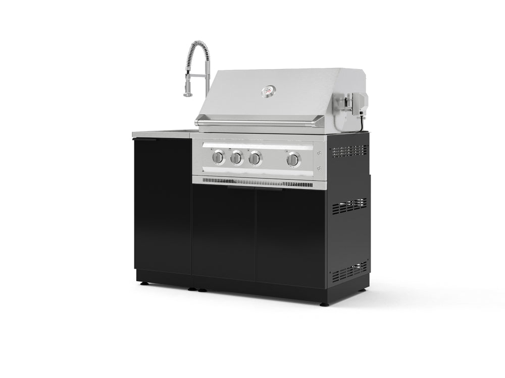 NewAge Outdoor Kitchens Outdoor Grill Island Aluminum 3-Piece Cabinet Set with Sink, Grill Cabinet, and Platinum Grill | 76342