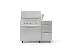 NewAge Outdoor Kitchens Outdoor Grill Island Stainless-Steel 4-Piece Cabinet Set with Casters and 3-Drawer, Grill Cabinet, Platinum Grill and Dekton in Aeris Countertop - (Liquid Propane) 