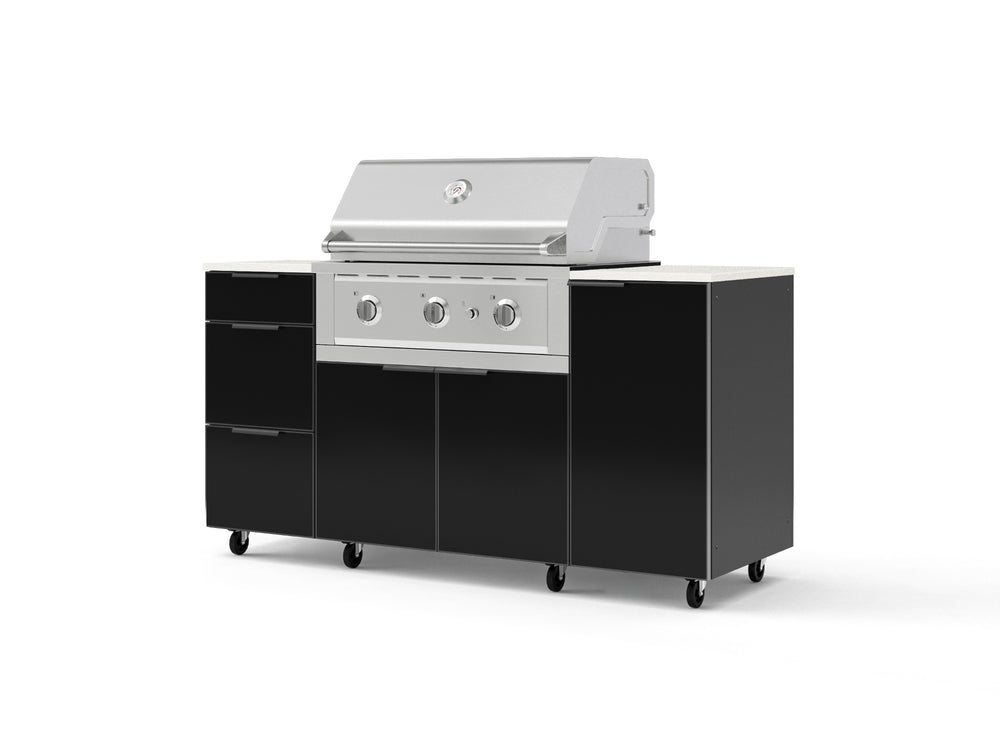 NewAge Outdoor Kitchens Outdoor Grill Island Aluminum 6-Piece Cabinet Set with Casters 1 Door, 3 Drawer, Grill Cabinet, Performance Grill and Dekton in Aeris Countertops - (Liquid Propane) | Garage Giant