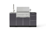 NewAge Outdoor Kitchens Outdoor Grill Island Aluminum 5-Piece Cabinet Set with Sink, 3 Drawer, Grill Cabinet, Platinum Grill and Stainless Steel Countertop - (Natural Gas) 