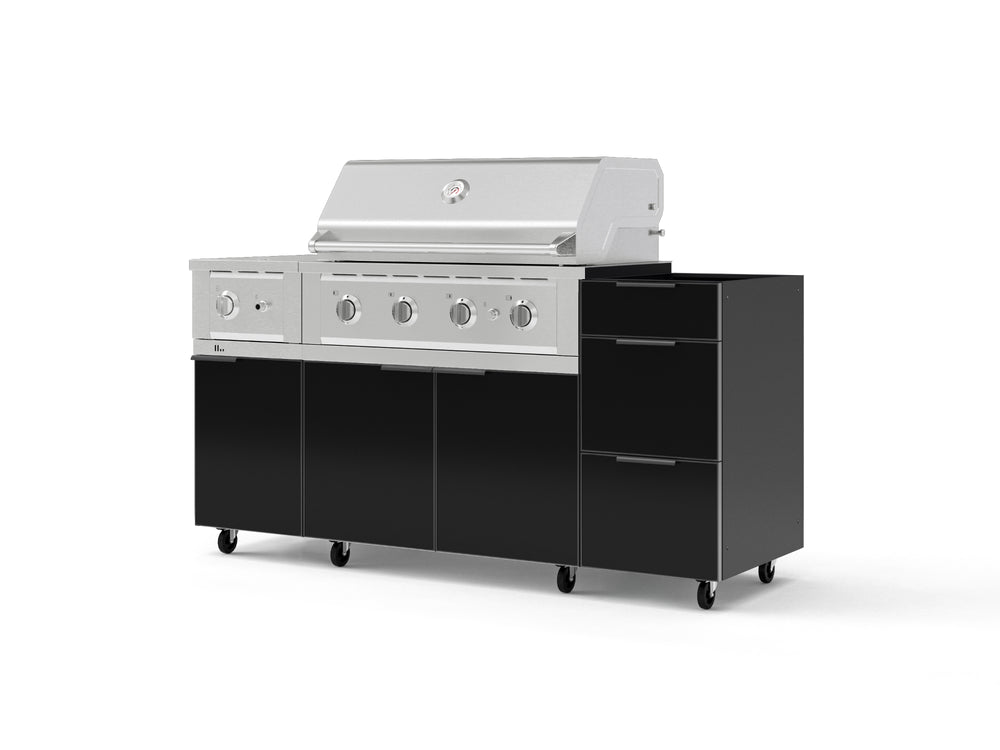 NewAge Outdoor Kitchens Outdoor Grill Island Aluminum 5-Piece Cabinet Set with Casters and 3-Drawer, Grill Cabinet, Side Burner and Performance Grill - (Liquid Propane) | Garage Giant