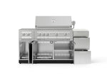 NewAge Outdoor Kitchens Outdoor Grill Island Stainless-Steel 6-Piece Cabinet Set with 3-Drawer, Grill Cabinet, Platinum Grill, Dual Side Burner and Dekton in Aeris Countertop - (Natural Gas) 
