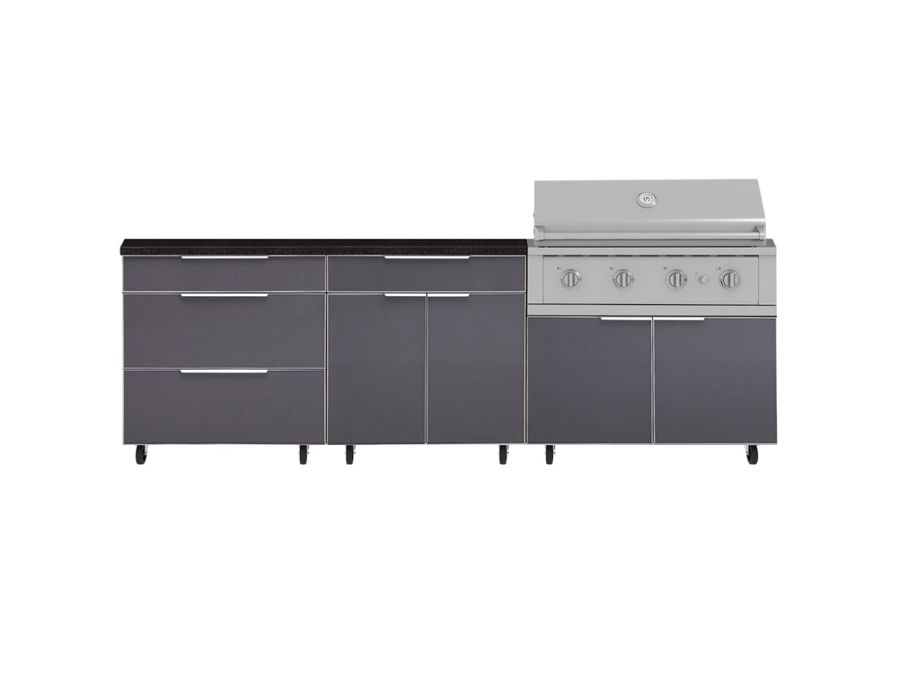NewAge Outdoor Kitchens Aluminum 5-Piece Cabinet Set With Casters and 3 Drawer, Bar, Grill Cabinet, Performance Grill, Countertop-72569-Garage Giant