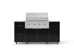 NewAge Outdoor Kitchens Outdoor Grill Island Aluminum 6-Piece Cabinet Set with Casters 1 Door, 3 Drawer, Grill Cabinet, Performance Grill and Dekton in Aeris Countertops - (Liquid Propane) 