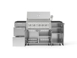 NewAge Outdoor Kitchens Outdoor Grill Island Stainless-Steel 6-Piece Cabinet Set with Casters 1 Door, 3 Drawer, Grill Cabinet, Platinum Grill and Dekton in Sirius Countertops - (Liquid Propane) 