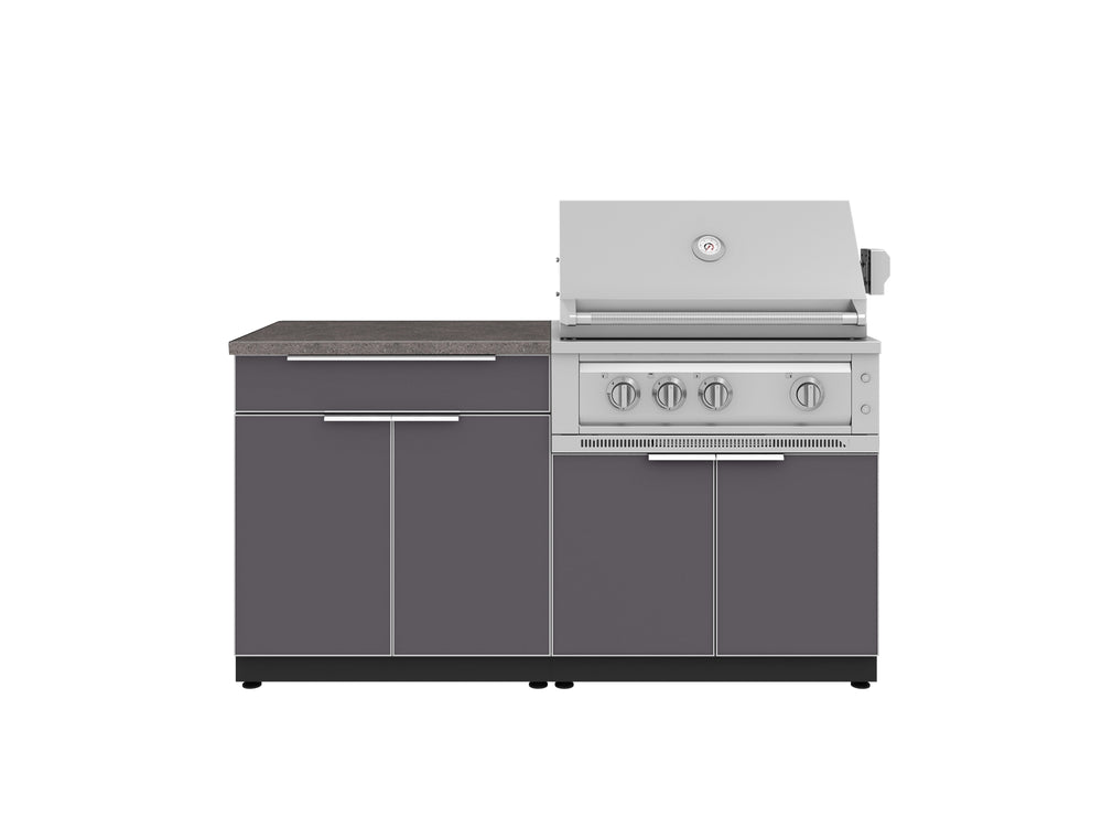 NewAge Outdoor Kitchens Aluminum 4-Piece Cabinet Set with Bar, Grill Cabinet, Platinum Grill, and Countertop-71724-Garage Giant