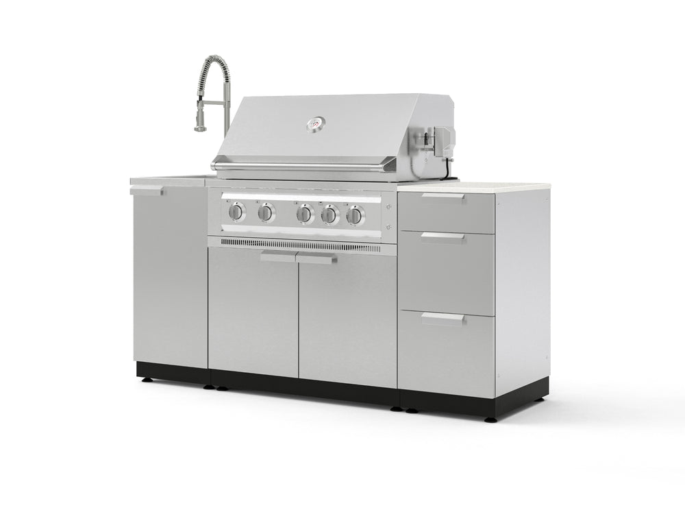 NewAge Outdoor Kitchens Outdoor Grill Island Stainless-Steel 5-Piece Cabinet Set with Sink, 3 Drawer, Grill Cabinet, Platinum Grill and Stainless Steel Countertop - (Natural Gas) | Garage Giant