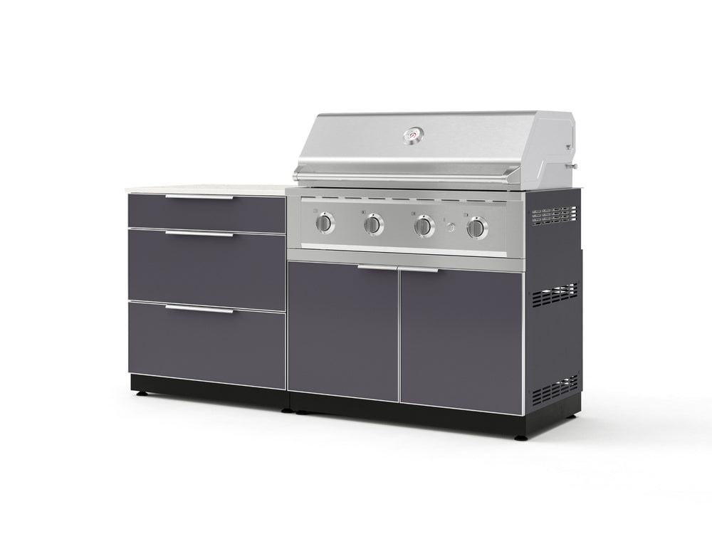 NewAge Outdoor Kitchens Aluminum 4-Piece Cabinet Set with 3 Drawer, Grill Cabinet, Performance Grill and Countertop - (Natural Gas) | Garage Giant