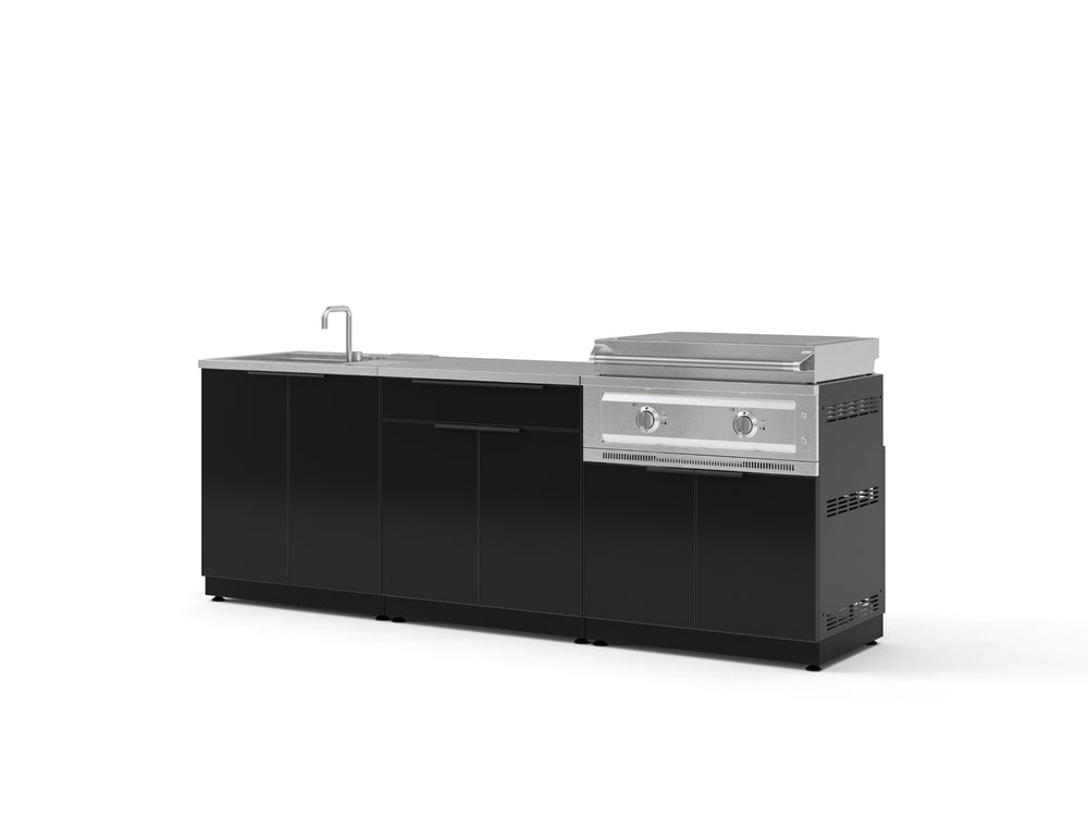 NewAge Outdoor Kitchens Aluminum 5-Piece Cabinet Set with Sink, Bar, Grill Cabinet, Platinum Griddle and Countertop-74963-Garage Giant