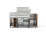 NewAge Outdoor Kitchens Outdoor Grill Island Stainless-Steel Louvered Doors 6-Piece Cabinet Set with Casters and 1-Door, Grill Cabinet, Platinum Grill, Dual Side Burner and Dekton in Aeris Countertop - (Liquid Propane) 