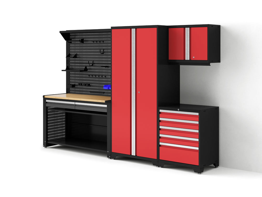NewAge Garage Cabinets Pro Series 5-Piece Cabinet Set with Tool, Wall Cabinet, Locker, 62 in. Workstation, and Pegboard Accessories Kit-32672-Garage Giant
