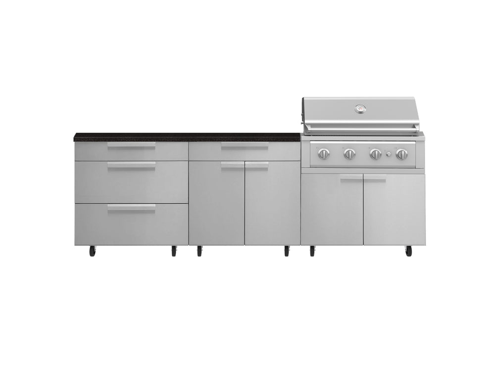 NewAge Outdoor Kitchens Stainless Steel 5-Piece Cabinet Set with Casters and 3 Drawer, Bar, Grill Cabinet, Performance Grill, Countertop-72580-Garage Giant