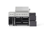 NewAge Outdoor Kitchens Outdoor Grill Island Aluminum 6-Piece Cabinet Set with Casters and 3-Drawer, Grill Cabinet, Platinum Grill, Dual Side Burner and Dekton in Aeris Countertop - (Liquid Propane) 