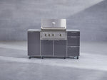 NewAge Outdoor Kitchens Outdoor Grill Island Aluminum 6-Piece Cabinet Set with Casters 1 Door, 3 Drawer, Grill Cabinet, Platinum Grill, Countertops-74912-Garage Giant 
