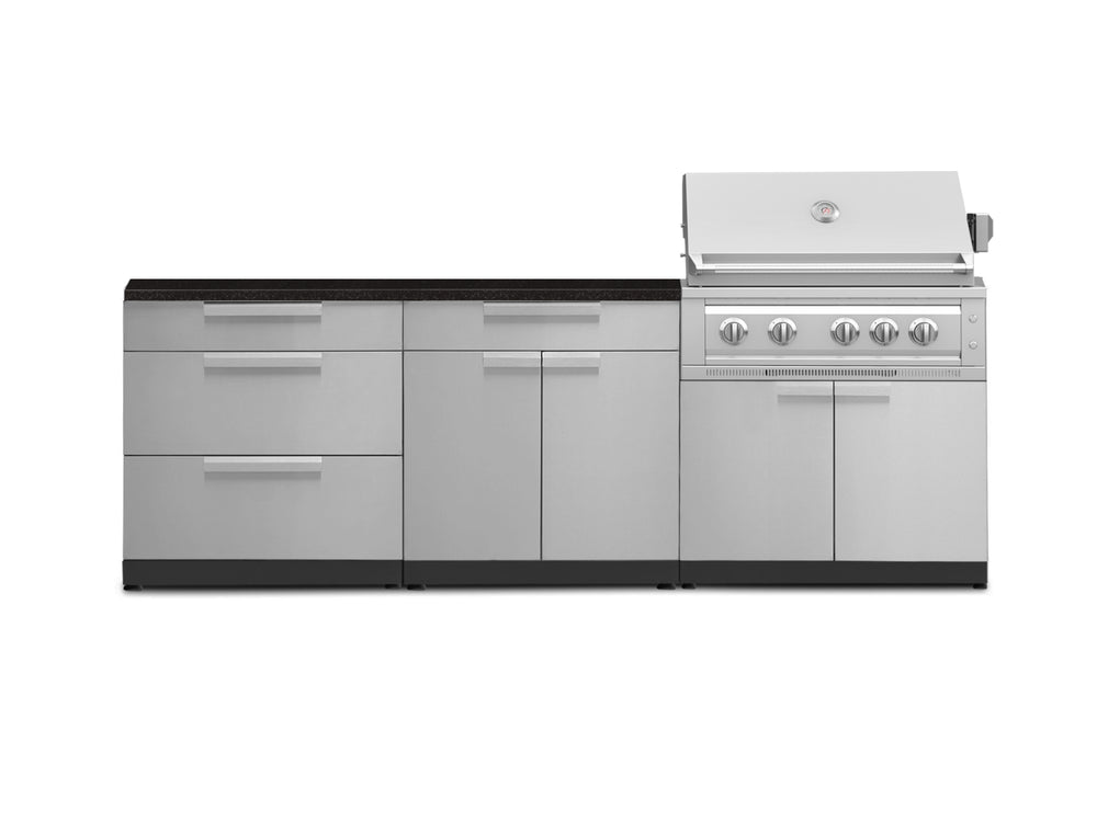 NewAge Outdoor Kitchens Stainless-Steel 5-Piece Cabinet Set with with 3-Drawer, Bar, Grill Cabinet, Platinum Grill and Countertop-71175-Garage Giant