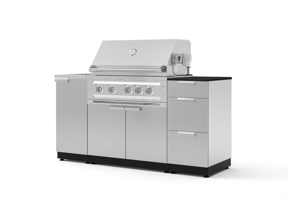 NewAge Outdoor Kitchens Outdoor Grill Island Stainless-Steel 5-Piece Cabinet Set with Sink, 3 Drawer, Grill Cabinet, Platinum Grill and Stainless Steel Countertop - (Liquid Propane) | Garage Giant