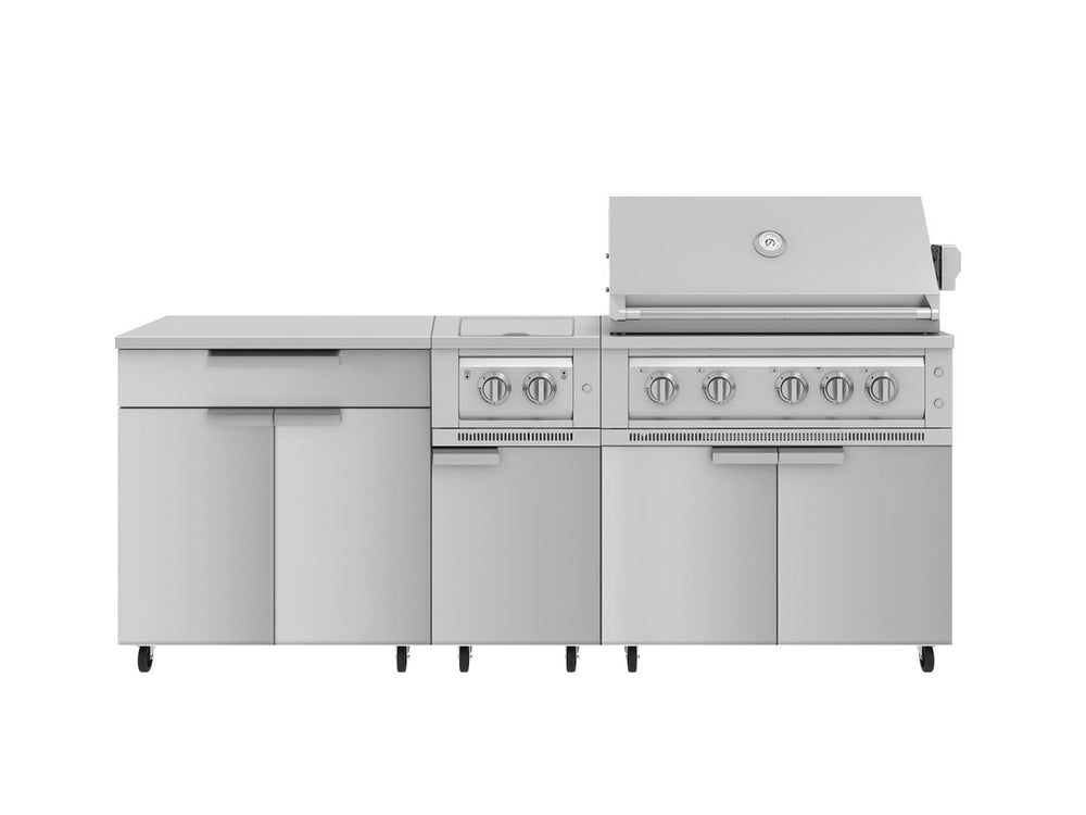 NewAge Outdoor Kitchens Stainless Steel 6-Piece Cabinet Set with Casters and Platinum Grill, Dual Side Burner, Bar, Grill Cabinet, Countertop-72559-Garage Giant
