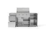 NewAge Outdoor Kitchens Outdoor Grill Island Stainless-Steel 6-Piece Cabinet Set with Casters 1 Door, 3 Drawer, Grill Cabinet, Performance Grill and Dekton in Aeris Countertops - (Liquid Propane) 