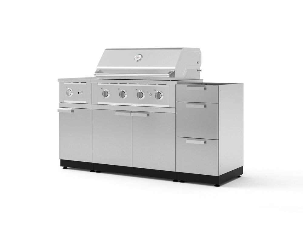 NewAge Outdoor Kitchens Outdoor Grill Island Stainless-Steel 5-Piece Cabinet Set with 3-Drawer, Grill Cabinet, Side Burner and Performance Grill - (Liquid Propane) | Garage Giant