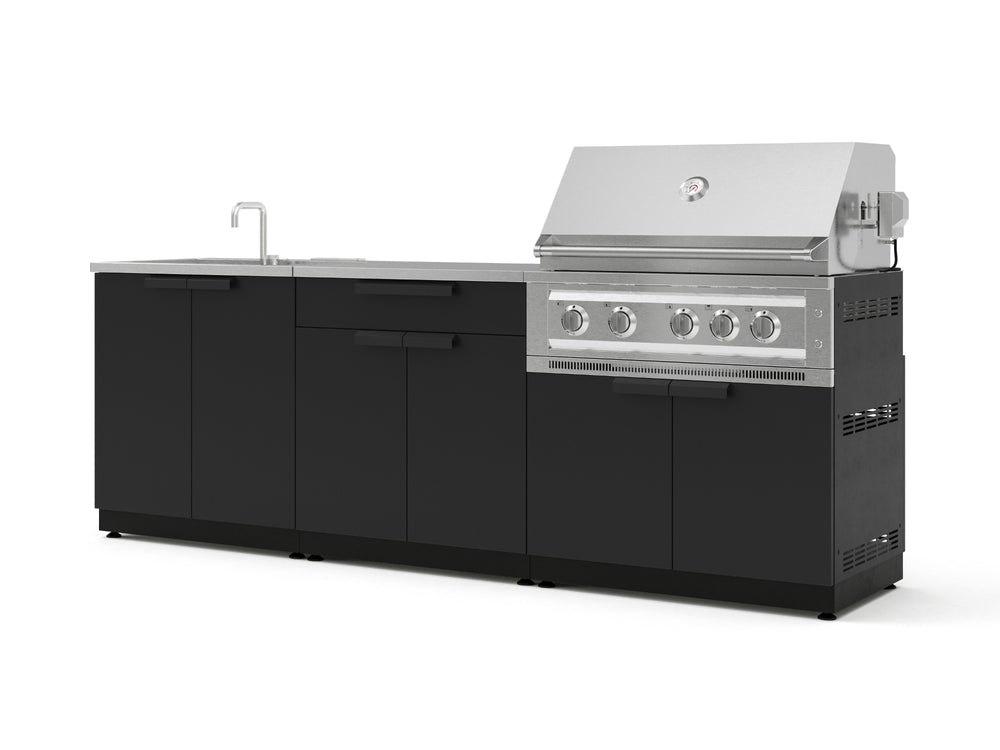 NewAge Outdoor Kitchens Stainless-Steel 5-Piece Cabinet Set with Bar, Sink, Grill Cabinet, Platinum Grill, and Countertop-67475-Garage Giant