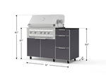 NewAge Outdoor Kitchens Outdoor Grill Island Aluminum 4-Piece Cabinet Set with Casters and 3-Drawer, Grill Cabinet, Platinum Grill and Dekton in Sirius Countertop - (Liquid Propane) 