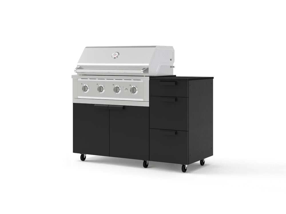 NewAge Outdoor Kitchens Outdoor Grill Island Stainless-Steel 4-Piece Cabinet Set with Casters and 3-Drawer, Grill Cabinet, Performance Grill and Dekton in Sirius Countertop - (Liquid Propane) | Garage Giant