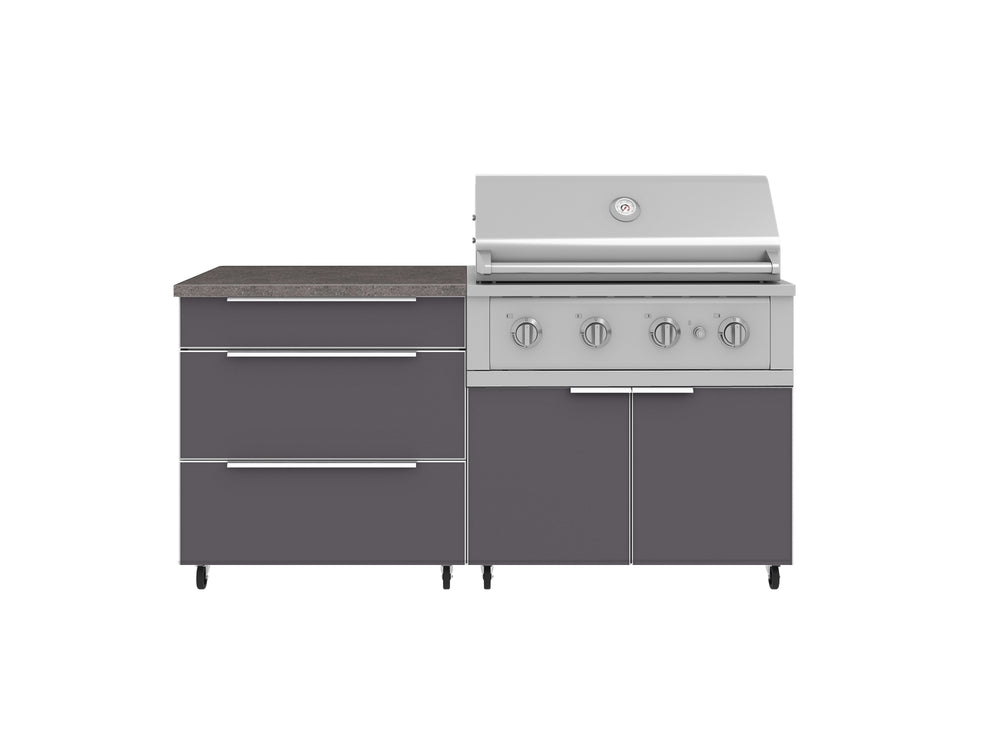 NewAge Outdoor Kitchens Aluminum 4-Piece Cabinet Set with Casters and 3 Drawer, Grill Cabinet, Performance Grill, Countertop-72163-Garage Giant