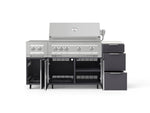 NewAge Outdoor Kitchens Outdoor Grill Island Aluminum 6-Piece Cabinet Set with Casters and 3-Drawer, Grill Cabinet, Platinum Grill, Dual Side Burner and Dekton in Aeris Countertop - (Liquid Propane) 