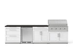 NewAge Outdoor Kitchens Stainless Steel 7-Piece Cabinet Set with 3-Drawer, Bar, Grill Cabinet, Performance Grill, Countertops, and Stainless Steel Door Fridge-73619-Garage Giant 