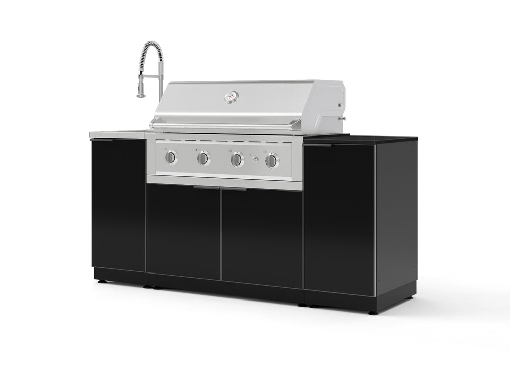 NewAge Outdoor Kitchens Outdoor Grill Island Aluminum 5-Piece Cabinet Set with Sink, 1 Door, Grill Cabinet, Performance Grill and Stainless Steel Countertop - (Natural Gas) | Garage Giant