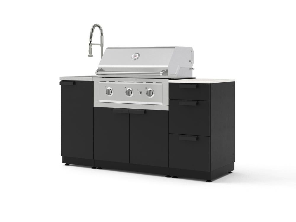 NewAge Outdoor Kitchens Outdoor Grill Island Stainless-Steel 5-Piece Cabinet Set with Sink, 3 Drawer, Grill Cabinet, Performance Grill and Stainless Steel Countertop - (Liquid Propane) | Garage Giant
