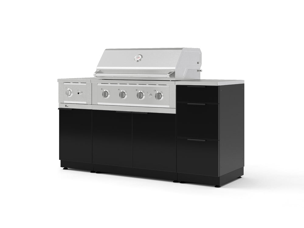 NewAge Outdoor Kitchens Outdoor Grill Island Aluminum 6-Piece Cabinet Set with 3-Drawer, Grill Cabinet, Performance Grill, Side Burner and Countertop | 76745